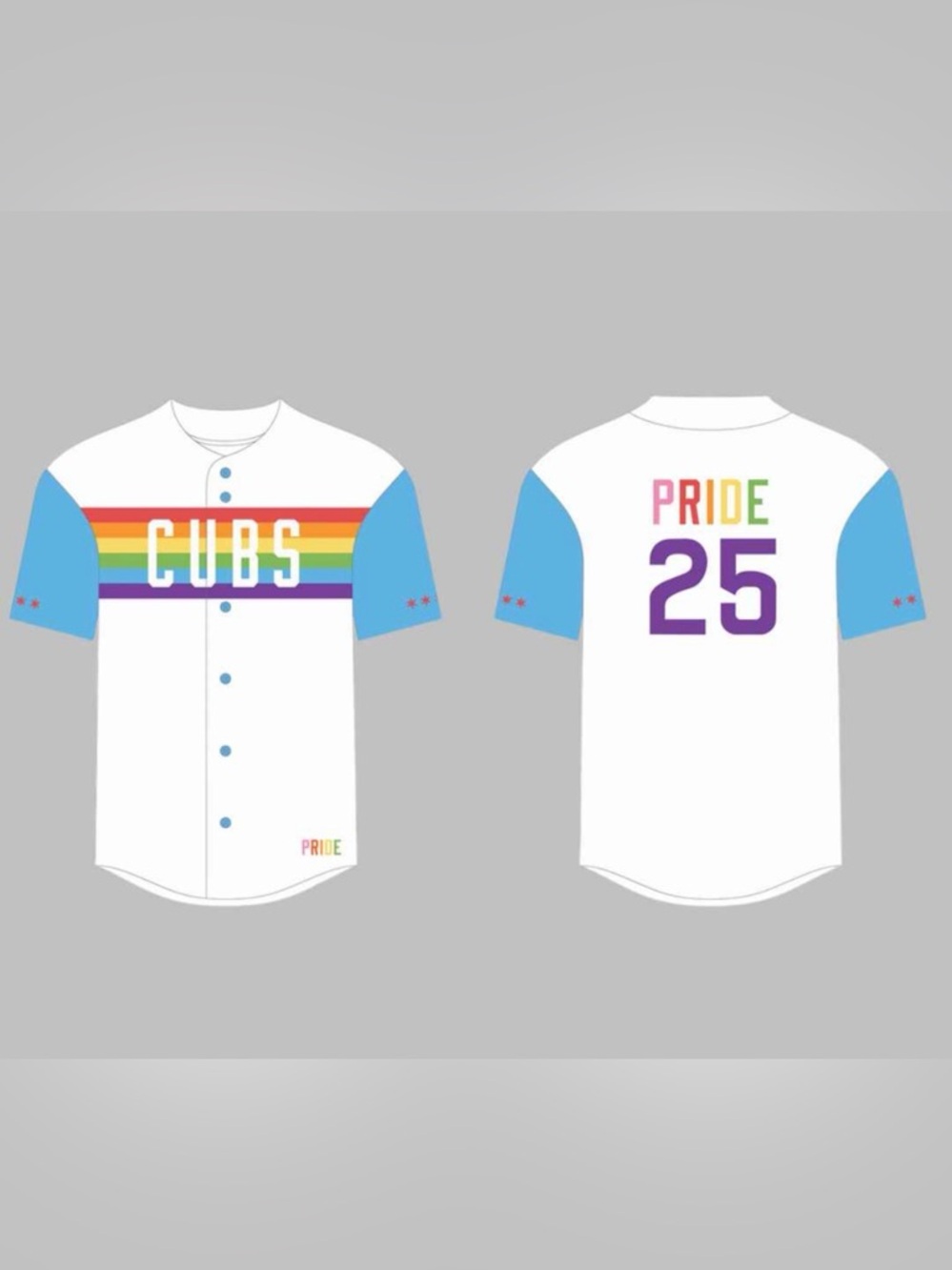 Cubs Pride Rainbow Baseball Jersey - White & Light Blue